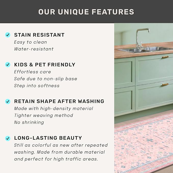 Hazo Haus Pink and Blue Washable 5x8 Living Room Rugs, Boho Aethestic Oushak - Image 7