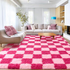 Checkered Rugs for Living Room 6x9, Ultra Soft Fluffy Rug for Bedroom, Modern - Image 2