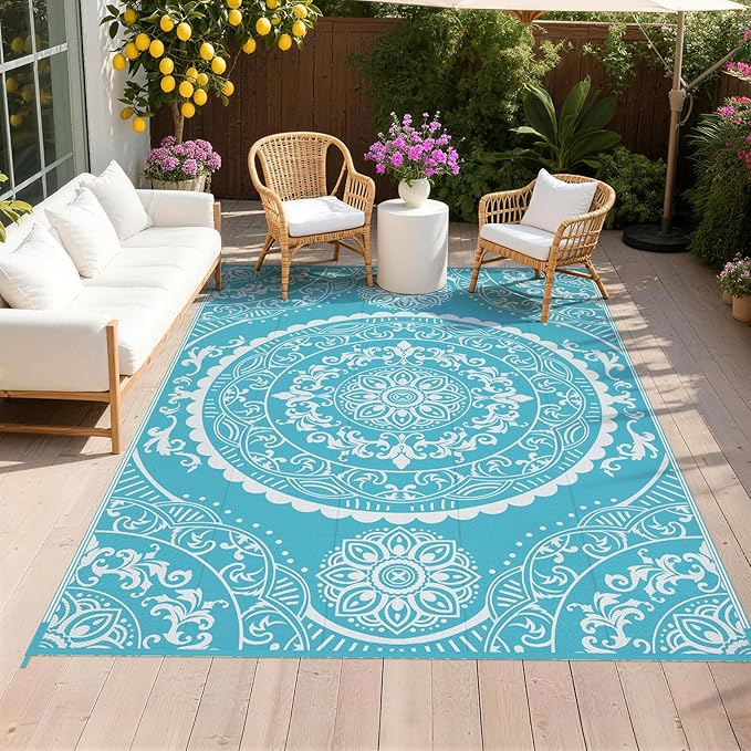 Pauwer Waterproof Outdoor Rug 6x9, Reversible Plastic Straw Patio Camping Rug by Pauwer