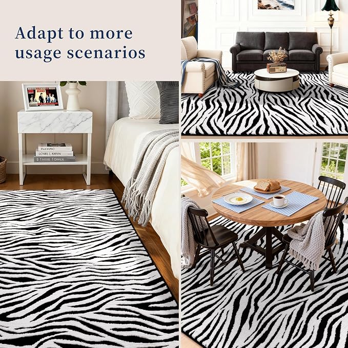 YIHOUSE 4x6 Ft Zebra Area Rugs, Abstract Modern Black and White Washable Rug - Image 3