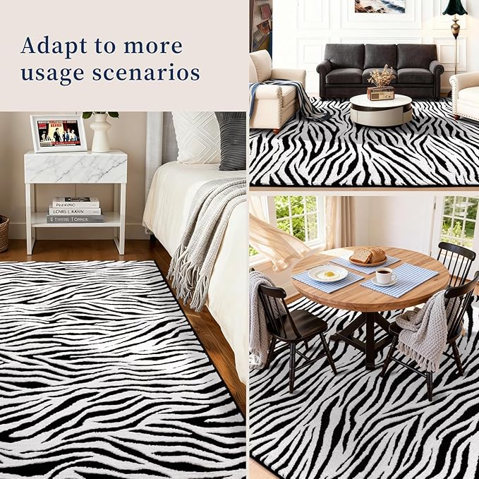 YIHOUSE 6×9 Ft Area Rugs, Washable Plush Soft Zebra Print Carpet, Non-Slip - Image 3