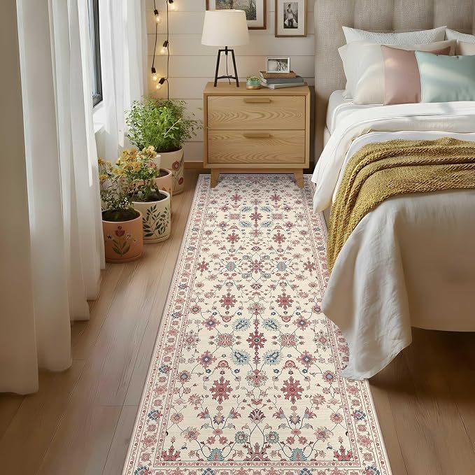 Rugxara 2x6 Floral Runner Rug, Washable Runners - Image 3