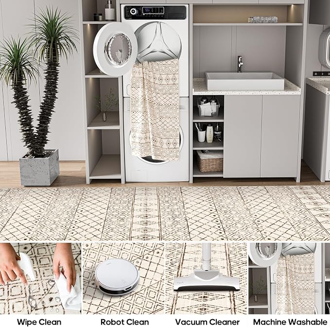 2'6"x14' Hallway Runner Rug Washable: Moroccan Non Slip Runner Rugs Low Pile - Image 6