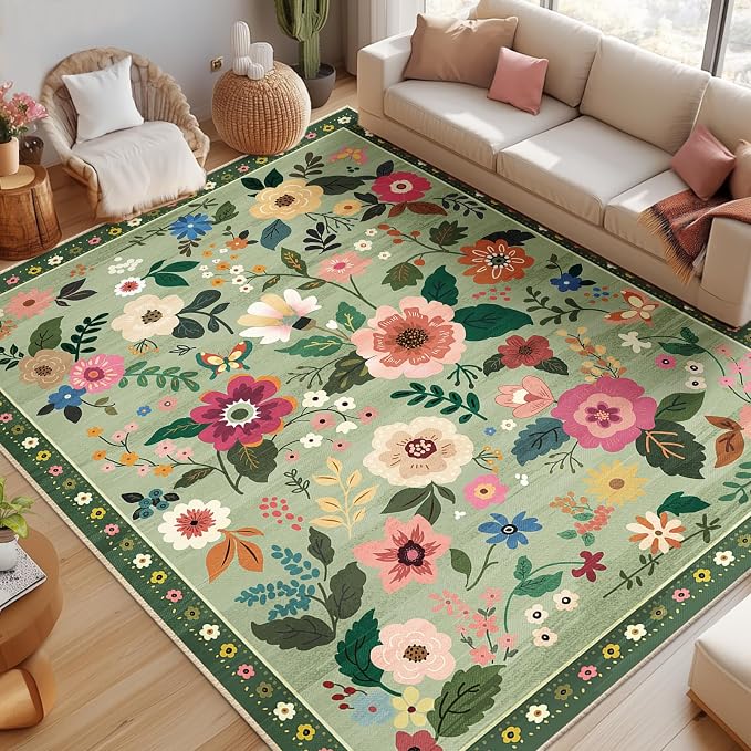 RELEANY Floral 9x12 Area Rugs Washable Print Boho Cute Carpet Non Slip Flower - Image 9