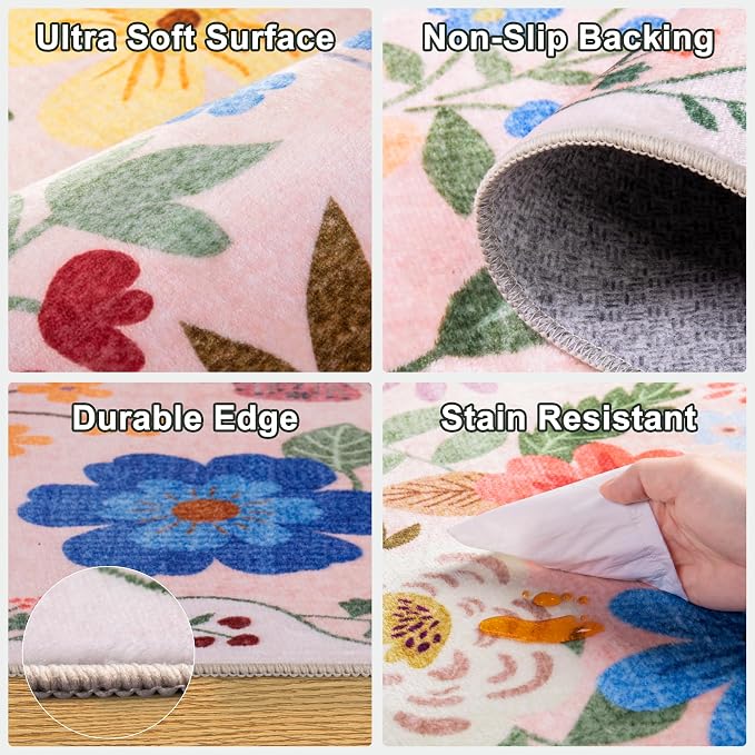 Area Rug Living Room Rugs: Floral 5x7 Washable Rug Vintage Soft Boho Non-Slip - Image 7