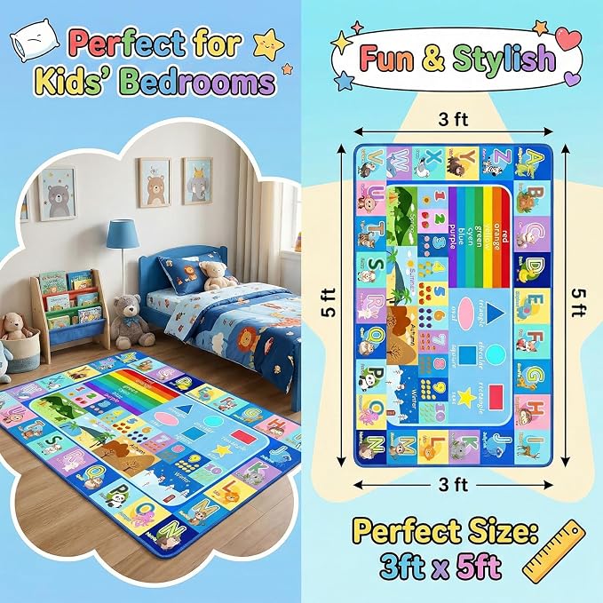 Kids Educational Area Rug 3x5, Non-Slip ABC Alphabet Rug - Image 2
