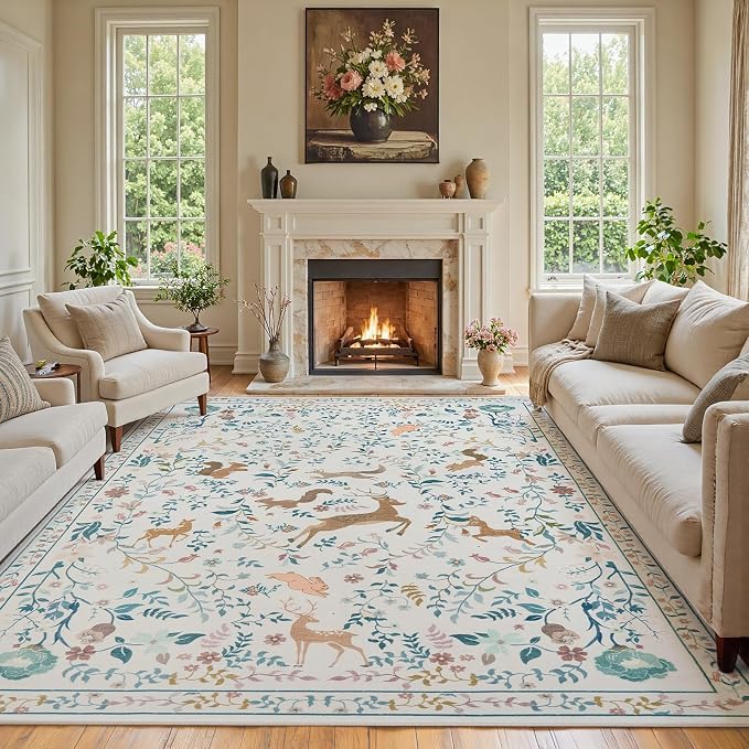 8x10 Area Rugs Washable Rug: Large Boho Living Room Rug Soft Non-Slip Low Pile by Yidanamy