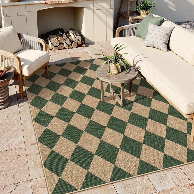 Lahome Colette Checkered Outdoor Rug 5x7, Washable Rug - Image 3