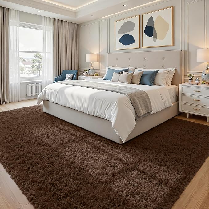8x10 Area Rugs for Living Room Rug: Soft Fluffy Shag Brown Rugs for Bedroom - Image 9