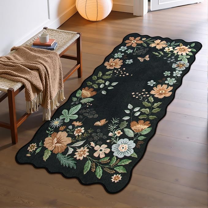 Lahome Floral Entryway Rug, 2x4 Washable Kitchen Rug Ultra-Thin, Non-Slip Soft by Lahome