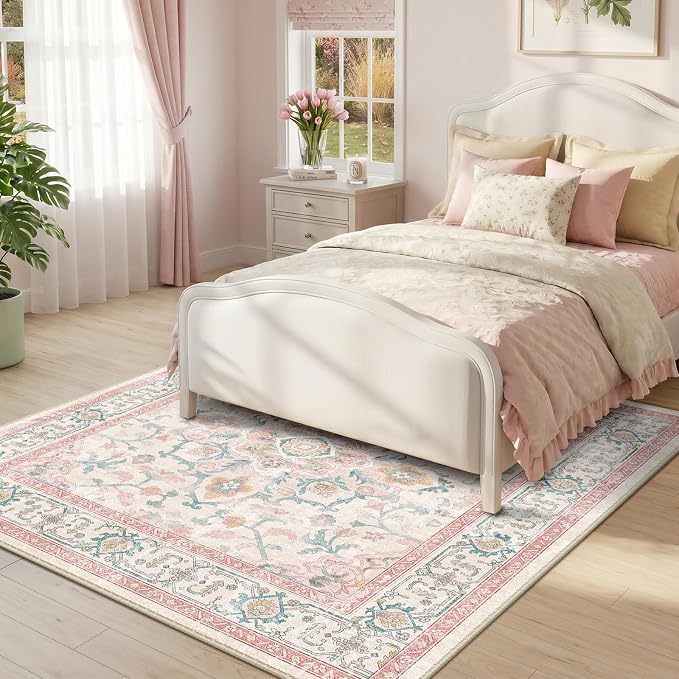 CAPALOCA Machine Washable Rugs Nursery Rug Sq5ft Cute Girl Non Slip Low Pile - Image 3