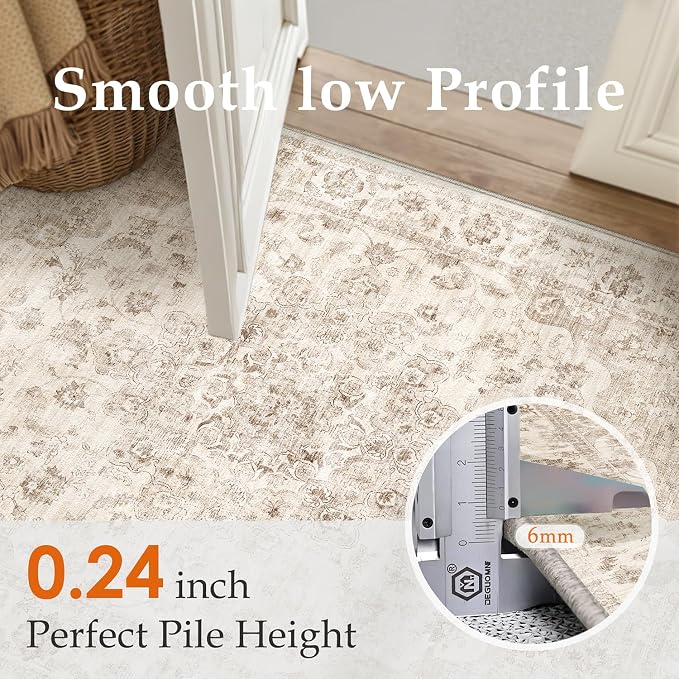 12x15 Neutral Area Rug Beige Vintage Living Room Bedroom Washable Carpet - Image 8