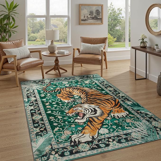 DCX Washable 3x5 Tiger Rug, Soft Low Pile Carpet, Kid & Pet Friendly - Image 4