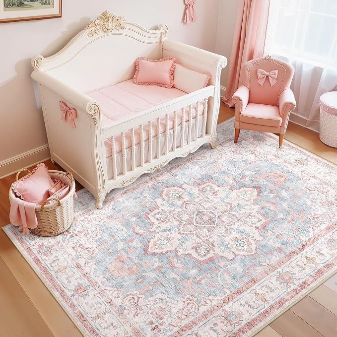 CAPALOCA Machine Washable Rugs Nursery Rug 3x5 Cute Girl Non Slip Low Pile by CAPALOCA