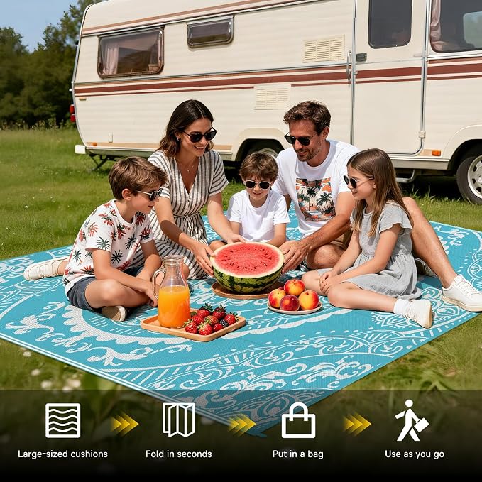 Pauwer Waterproof Outdoor Rug 6x9, Reversible Plastic Straw Patio Camping Rug - Image 5