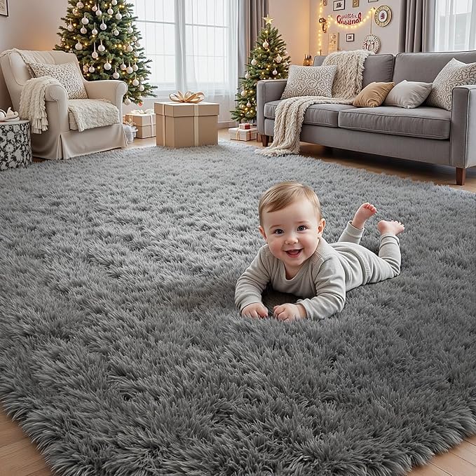 6x9 Area Rugs for Living Room Rug: Soft Fluffy Shag Light Gray Rugs for Bedroom - Image 9