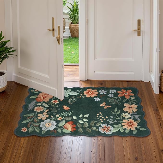 Lahome Floral Green Rugs for Entryway, 2X3 Washable Kitchen Rugs Non Slip Soft - Image 2
