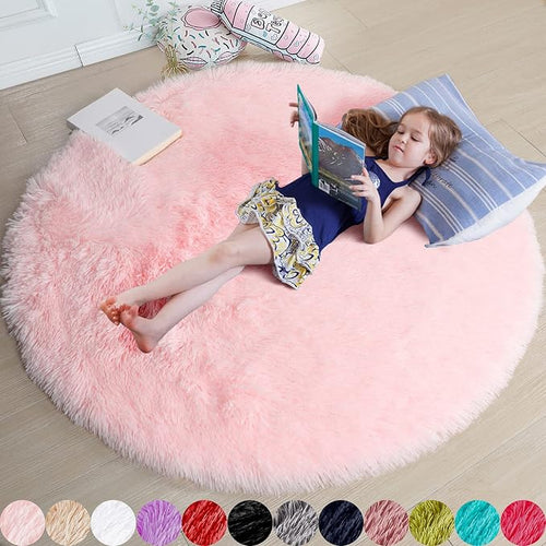 Amdrebio Light Pink Round Circle Rug 4Ft by Amdrebio