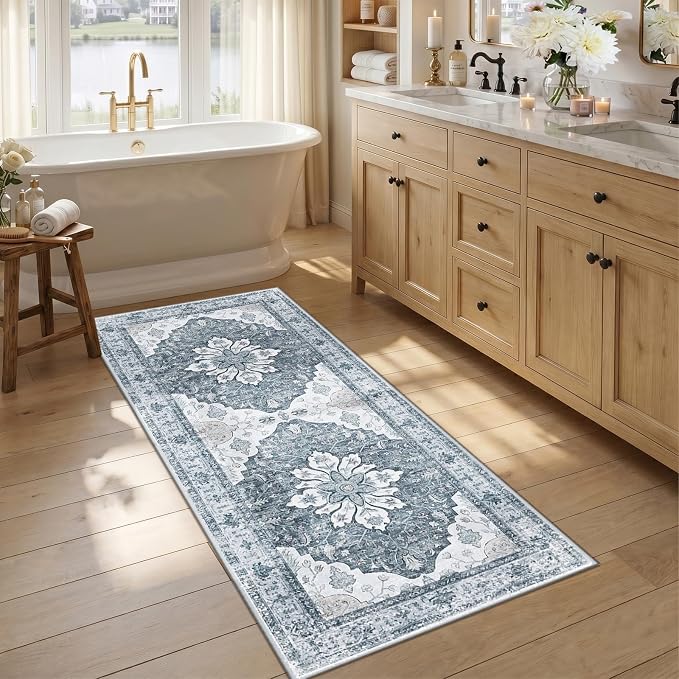 RELEANY Area Rugs Runner 2'6"x5' Washable Non-Slip, Floral Vintage Distress by RELEANY