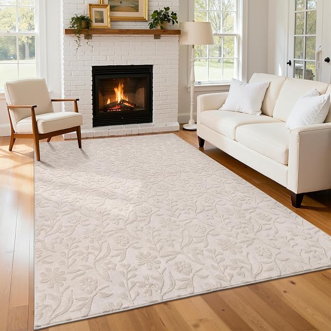 Vaukki 5x7 Area Rug for Living Room, Soft Fluffy Washable Modern Floral Indoor by Vaukki