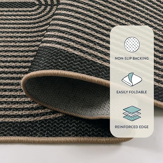 Lahome Enfys Modern Rainbow Round Rug, 6ft Easy Jute Circle Patio Rug Washable - Image 4