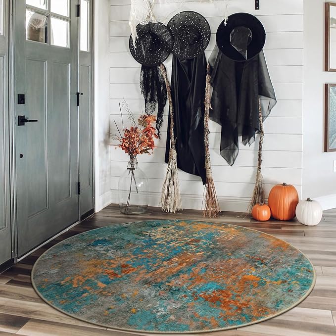 Lahome Modern Abstract Round Rug - 4Ft Colorful Rugs - Image 3