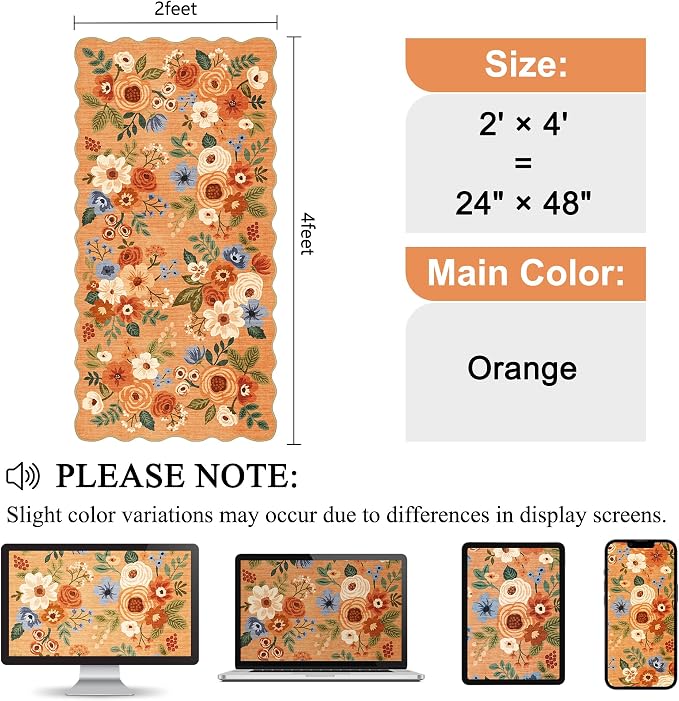 DUKINO 2x4 Washable Runner Rugs, Non Slip Floral Print Entryway Rug - Image 2