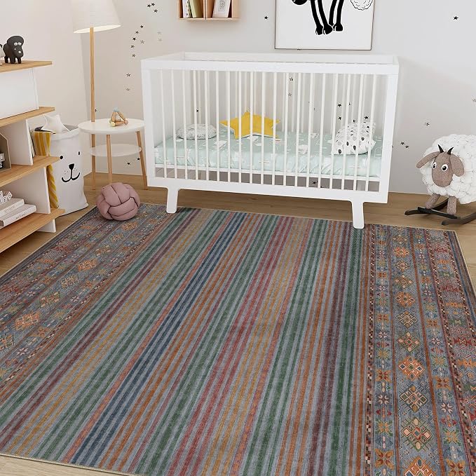 Nakagishi 5X7 Area Rugs Living Room: Washable Large Vintage Rug Neutral - Image 8