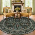 8ft Round Rug for Living Room, Dark Green Vintage Botanical Floral Large Circle by Evyhood