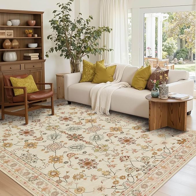 Rugxara Floral Rug for Living Room Bedroom, 5x7 Washable Rug, Vintage Boho Area by Rugxara