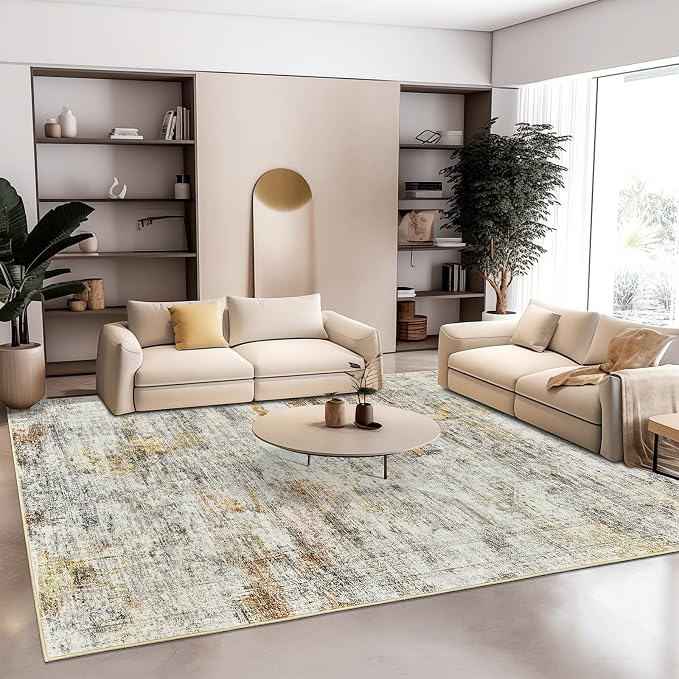 Soalmost 5x7 Area Rugs Gray Rust Low Pile Indoor Washable Trendy Faded Style - Image 9