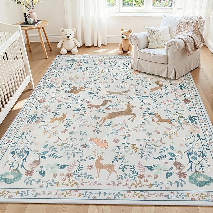 5x7 Area Rugs Washable Rug: Boho Living Room Rug Soft Non-Slip Low Pile Carpet by Yidanamy