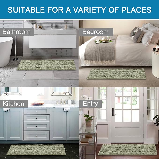 H.VERSAILTEX Bath Rugs for Bathroom Non Slip Bath Mats Thick Chenille Striped - Image 6