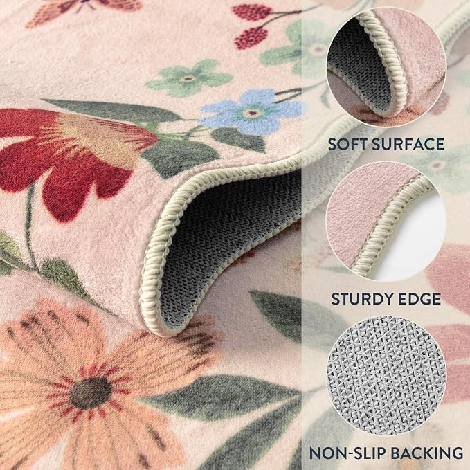 Lahome Floral Kitchen Runner, 2X6 Washable Runner Rug Non-Slip, Ultra-Thin Soft - Image 6