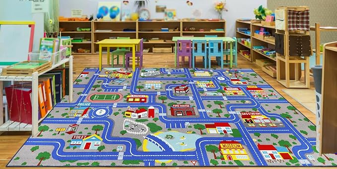 Capslpad Blue Car Road Kid Rug Carpet Playmat by CapslpadDirect