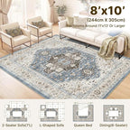 8x10 Area Rug for Living Room-Vintage Farmhouse Boho Floral Washable Stain - Image 2