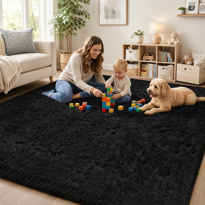 Area Rug for Living Room Bedroom: 4x6 Black Soft Fluffy Shag Upgrade Non-Slip - Image 9