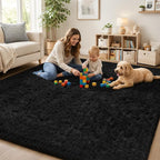 Area Rug for Living Room Bedroom: 4x6 Black Soft Fluffy Shag Upgrade Non-Slip - Image 9