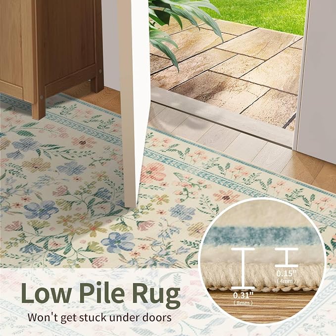 Rugxara Floral Rug for Living Room Bedroom, 8x10 Area Rugs, Large Non Slip Low - Image 6