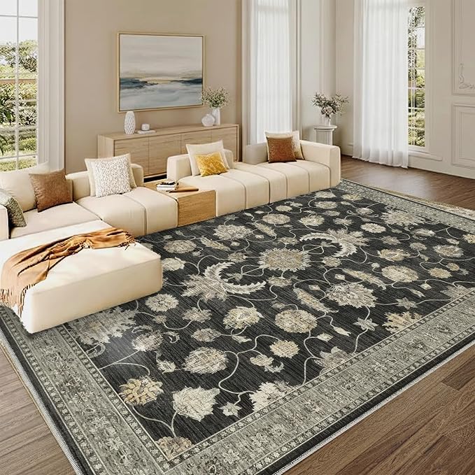 10x14 Area Rug for Living Room-Vintage Farmhouse Boho Floral Washable Stain - Image 6