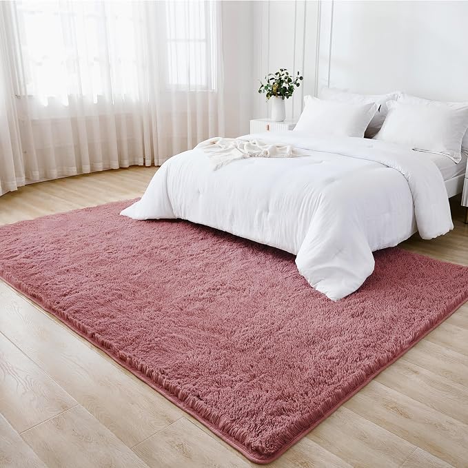 Litanika 8x10 Shag Area Rug for Living Room Bedroom, Pea Pink High Pile Ultra - Image 3