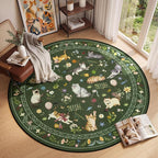 Unirea 4x4 Dark Green Cat Round Area Rugs, Washable Soft Non Slip Circle Rug - Image 6