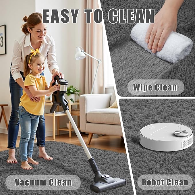4x6 Area Rug for Living Room:Ultra Soft Fluffy Shag Dark Grey Rugs, Large Fuzzy - Image 6