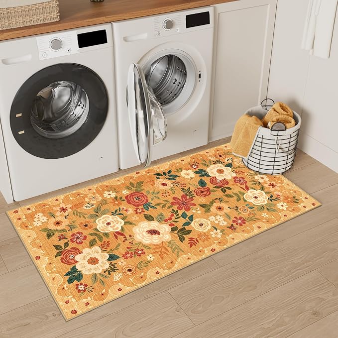 DUKINO 2x4 Rug for Entryway, Washable Kitchen Floral Runner Rug - Image 4