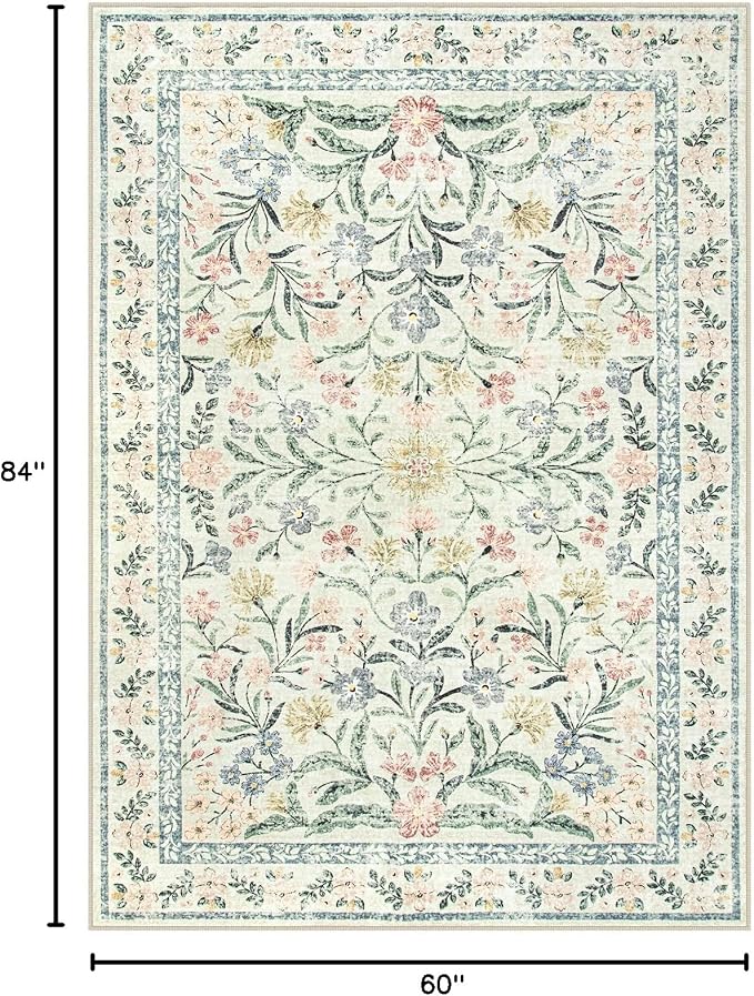 Wonnitar Boho Floral Washable Rugs 5x7, Soft Area Rugs - Image 2