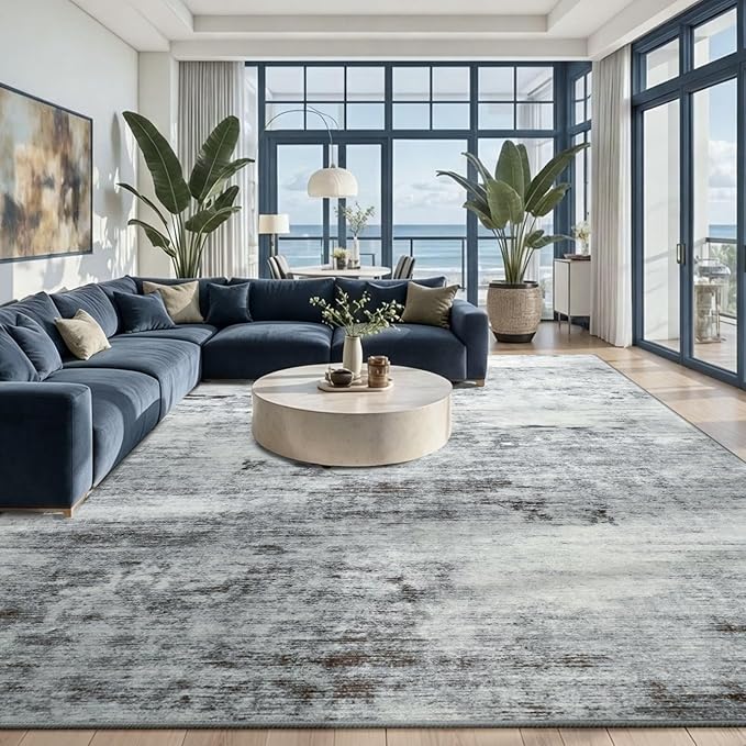 Toneed Abstract Area Rug 9x12 Modern Washable Rug Soft Non Slip Rug Low Pile by Toneed