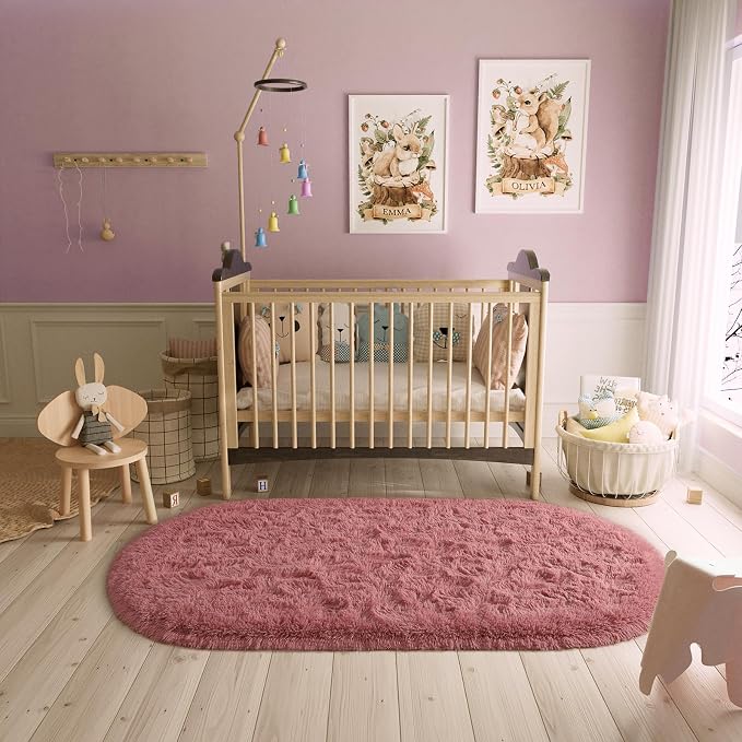 LOCHAS Bedroom Rug 2.6' x 5.3', Blush Fluffy Shaggy Area Rug - Image 5
