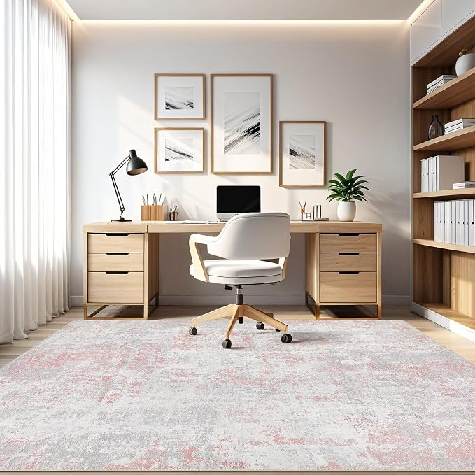 Pink Rug 5x8 Living Room: Washable Large Abstract Neutral Modern Soft Rug Stain - Image 8