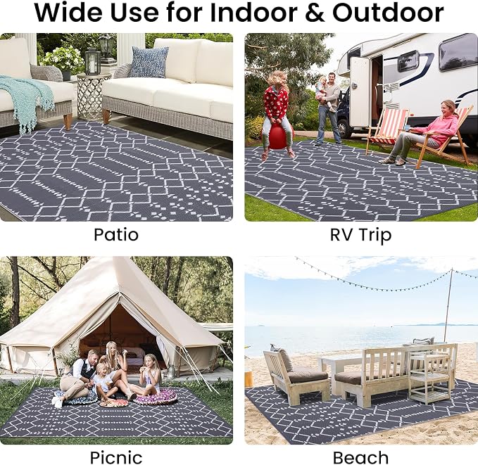 Smiry Outdoor Rug 8x10 ft, Waterproof Reversible Plastic Straw Rugs, Boho - Image 8