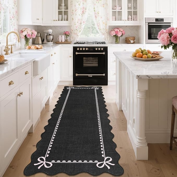 GarveeHome Scalloped Bow Rug for Living Room, Solid Rug for Dorm, Washable - Image 2